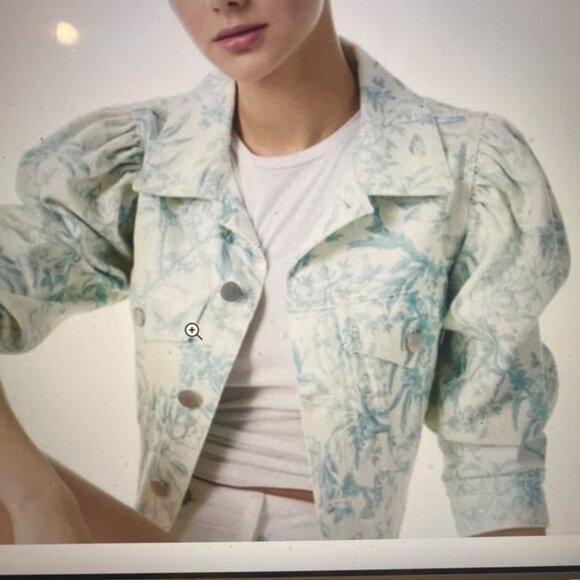 Elie Tahari Whimsical Print Jean Jacket Sz M - Picture 2 of 10